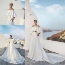 wedding photo -  Fashion Off the Shoulder Wedding Dresses A-Line Chapel Train Satin Gold Beading with Pockets 2016 Custom Made Summer Bridal Ball Gowns Online with $113.66/Piece on Hjklp88's Store 