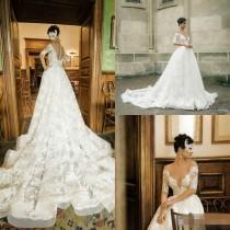 wedding photo -  Sexy Illusion 2016 Wedding Dresses Sheer Neck Half Sleeve Full Lace Ball Gowns Chapel Train Milla Nova Newest Custom Made Bridal Dress Online with $120.62/Piece on Hjklp88's Store 