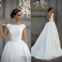 wedding photo -  Simple Style 2016 White Wedding Dresses Jewel Neck Cap Sleeve Ball Gowns Chapel Train Milla Nova Satin Long Bridal Dress Country Online with $102.07/Piece on Hjklp88's Store 