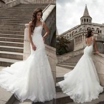 wedding photo -  New Arrival Lace Wedding Dresses Backless 2016 Cheap Sheer Neck Sleeveless Mermaid Wedding Gowns Sweep Train Milla Nova Cheap Bridal Dress Online with $109.8/Piece 