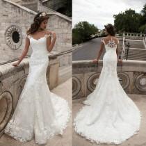 wedding photo -  Newest 2016 Full Lace Wedding Dresses Sheer Neck Cap Sleeve Mermaid Wedding Gowns Sweep Train Milla Nova Applique Long Bridal Dress Online with $111.35/Piece on Hjklp88's Store 