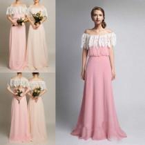 wedding photo -  Spring 2016 Lace Bridesmaid Dresses Off Shoulder Hollow Back Bridesmaids Girl's Dress For Wedding A Line Chiffon Beach Formal Evening Gowns Online with $95.95/Piece on Hjklp88's Store 