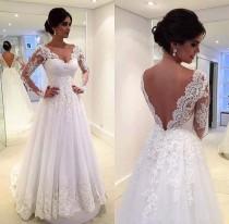 wedding photo -  2016 Vintage Vestidos De Novia Sweetheart Lace Sheer Plus Size Backless A Line Tulle Wedding Dresses Full Long Sleeves Winter Bridal Gowns Online with $117.53/Piece on Hjklp88's Store 