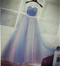 wedding photo -  PD16046 blue with blush tone long tulle prom evening dress