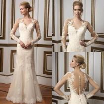 wedding photo -  2016 A Line Wedding Dresses Long Sleeves Scoop Sheer Neckline See Through Back Bridal Gown Wedding Dress Designer Collection BO9534 Online with $123.72/Piece on Hjklp88's Store 