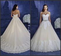 wedding photo -  Princess Sweetheart A Line Wedding Dresses Ball Applique Gowns Oliana 2016 Sleeveless Beaded Waistbelt Lace Bridal Dresses Chapel Train Online with $110.57/Piece on Hjklp88's Store 