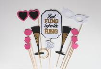 wedding photo - Bachelorette Photo Booth Props Wedding Photobooth Prop with Gold Foil Last Fling Before The Ring Party