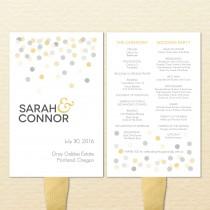 wedding photo - Confetti Printable Wedding Program Fan - DIY Ceremony Program Fan - Polka Dots, Gold, Silver
