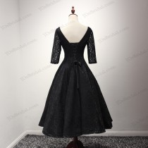 wedding photo -  PD16048 Vintage style black lace tea length prom dress for sale