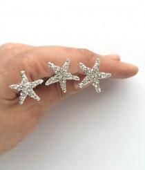 wedding photo - Crystal Starfish Hair Pin Set of 3 Beach Wedding Hair Accessories