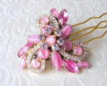 wedding photo - Pink Rhinestone Hair Comb Vintage Jewelry Headpiece Jeweled Wedding Hairpiece Ballroom Costume Pageant Accessory Downton Gatsby Boho Bride