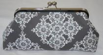 wedding photo - Grey White Bridesmaid Clutch/Charcoal Gray White Lace Clutch Purse