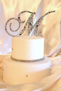 wedding photo - FREE SHIPPING 3"-6" Swarovski Mosaic Style Monogram Cake Topper ANY letter from the alphabet (a-z)