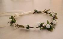 wedding photo - Flower Crown Bridal headpiece ready to ship  Rustic Chic hairpiece Wedding hair flower accessories Ivory hairwreath flower girl halo circlet