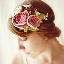 wedding photo - ON ORDER (ships in 1-2 weeks) Flower headband, Magenta pink bridal fascinator, bridal hair crown, floral wedding accessory - CAROUSEL