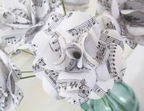 wedding photo - Paper Anniversary Gift White Sheet Music Roses with Your First Song 2.5" Diameter Set of 12