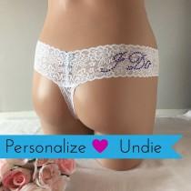 wedding photo - bridal panties Large - Underwear,Lingerie, Panties - Something BLUE Personalized White Thong Undie, Underwear, Customized - Size Large -