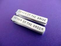 wedding photo - Tie Clip Wedding Set - Father of the Groom Tie clip - Father of the Bride Tie clip - Personalized Tie Bars