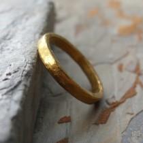 wedding photo - Pure Gold - Primitive Solid 24k Wedding Ring - Artisan Hammered Flat Solid Gold Band