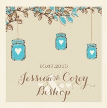 wedding photo - Personalized Cocktail Monogram Beverage Napkins Wedding Party Mason Jar Rustic Fall Country You choose Text Color and MASON JAR COLORS!