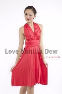 wedding photo - Bridesmaid Dress Infinity Dress Straight Hem Crimson Knee Length Wrap Convertible Dress Wedding Dress