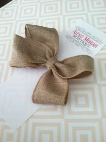 wedding photo - Boutique Hair Bow - Natural Khaki Linen Hair Bow - Baby Girl Toddler Teen Hairbow - Rustic Wedding Bow - Lined Alligator Clip