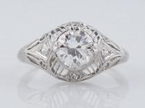 wedding photo - Antique Engagement Ring Art Deco .87ct Old European Cut Diamond in Platinum