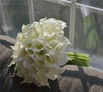 wedding photo - Creamy White, Real Touch, Calla Lily Bouquet with 60 Callas