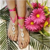 wedding photo -  hot pink / fucshia barefoot sandals for wedding