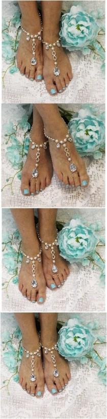 wedding photo -  Infinity rhinestone and pearl barefoot sandals