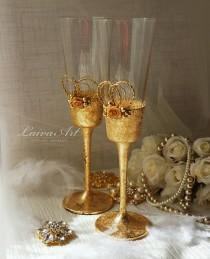 wedding photo -  Gold Wedding Champagne Flutes Wedding Champagne Glasses Gatsby Style 