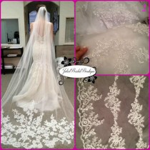 wedding photo - 3M Ivory Cathedral Veil,Cathedral Wedding Veil,Cathedral Lace Veil,Cathedral Length Veil, Alencon Lace Wedding Veil, Bridal Veil Chapel Veil