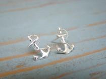wedding photo - 3 Pairs Bridesmaids Sterling Silver Anchor Stud Earrings, Sterling Silver Studs, Nautical Wedding Jewelry