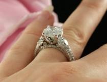 wedding photo - 9mm Forever Brilliant Moissanite Engagement Ring in 14K White Gold, Pear Shape Moissanites ( rose gold, yellow gold and platinum available)