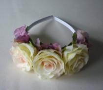 wedding photo - Blush rose & pink petal floral crown, ivory alice band, bridal flower headpiece, flower girl hair accessories