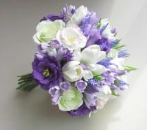 wedding photo - Freesia, eustoma, tulip, rose, lavender bridal bouquet. Lilac, Pale Lavender, White wedding bouquet