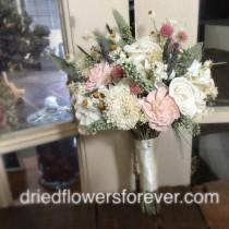 wedding photo - Dried Flower Wedding Bouquet - Pink, Cream, Blush, Moss Green, Sola, Lavender, -  Amore Collection