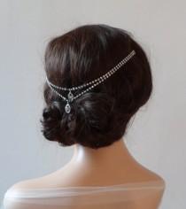wedding photo - 1920s  wedding Headpiece - Bohemian, headchain  style Bridal Accessory - Great Gatsby Headpiece - crystal bun accessory