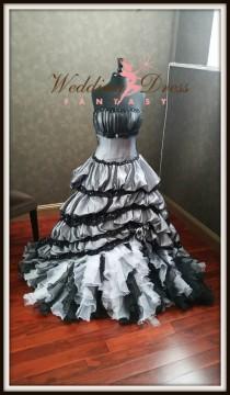 wedding photo - Stunning Victorian Gothic Wedding Dress in Black and White Strapless with Ruffles