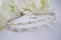 wedding photo - Double Wrapped Pearl and Rhinestone Accent Bridal Headband