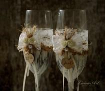 wedding photo -  Wedding Champagne Flutes Toasting Glasses Rustic Toasting Flutes Wedding Champagne Flutes Bride and Groom Wedding Glasses 
