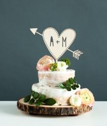 wedding photo - Custom Wedding Cake Topper With Initials - Heart with Arrow