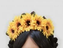 wedding photo - Sunflower Headband - Day of Dead Sunflower Headpiece, Sunflower Headband, Dia de Los Muertos, Frida Crown, Sunflowers, Sunflower Headband