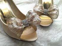 wedding photo - set of 2,Gold bows shoe clips /chirstmas bows/bridal shoe clips/ hair bows