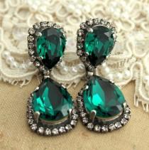 wedding photo - Emerald Chandelier Earrings,Emerald Statement Earrings,Emerald Bridal Chandelier,Silver Emerald Earrings,Emerald Swarovski  Earrings