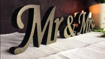 wedding photo - Wooden, black with GOLD dust sign Mr and Mrs , wedding signs, wooden Letters for Sweetheart Table, wedding signs,Wedding decoration