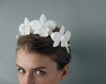 wedding photo - Orchid Crown- 3D Printed Modern Flower Crown Headpiece with Ribbon
