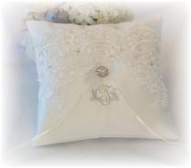 wedding photo - Ring Bearer Pillow, Ivory Ring Bearer Pillow, Monogrammed Ring Bearer Pillow, Personalized Ring Bearer Pillow