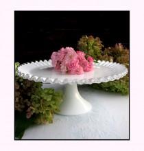 wedding photo - Vintage Milk Glass Cake Stand/ Fenton Silvercrest / Wedding Cake Stand