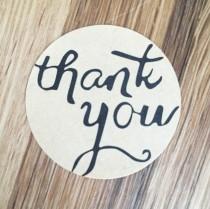 wedding photo - Sticker rond Kraft - "Thank You" - LOT de 10